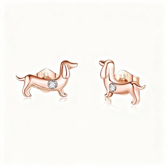 Pendientes de botón con forma de perro en oro rosa de 10 quilates con circonitas cúbicas