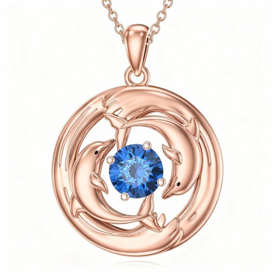 Collier pendentif dauphin en or rose 9 carats et zircon cubique