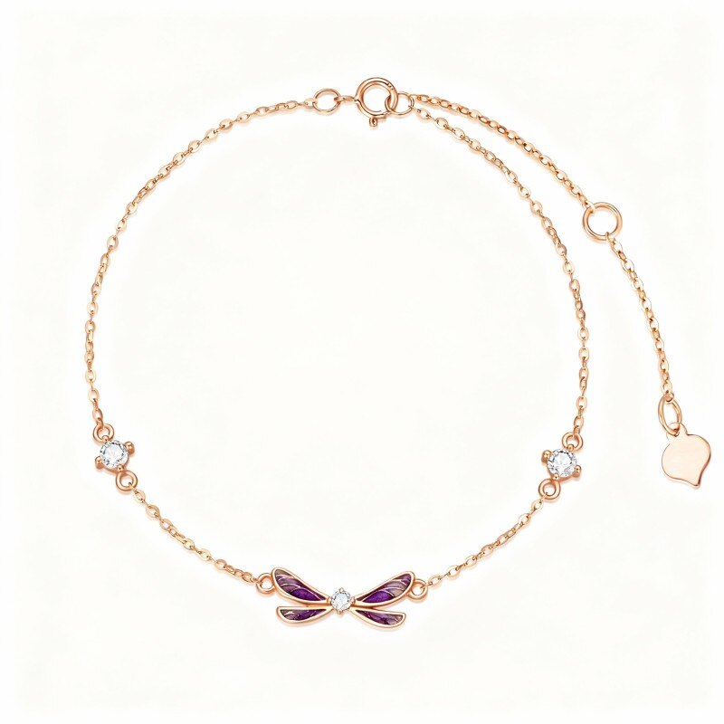 Bransoletka z zawieszką ważka z 10-karatowego różowego złota z cyrkoniami sześciennymi-1