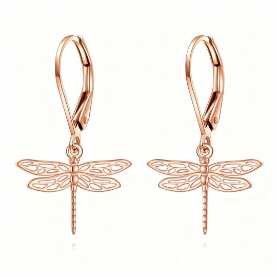 10K Rose Gold Dragonfly Drop Earrings