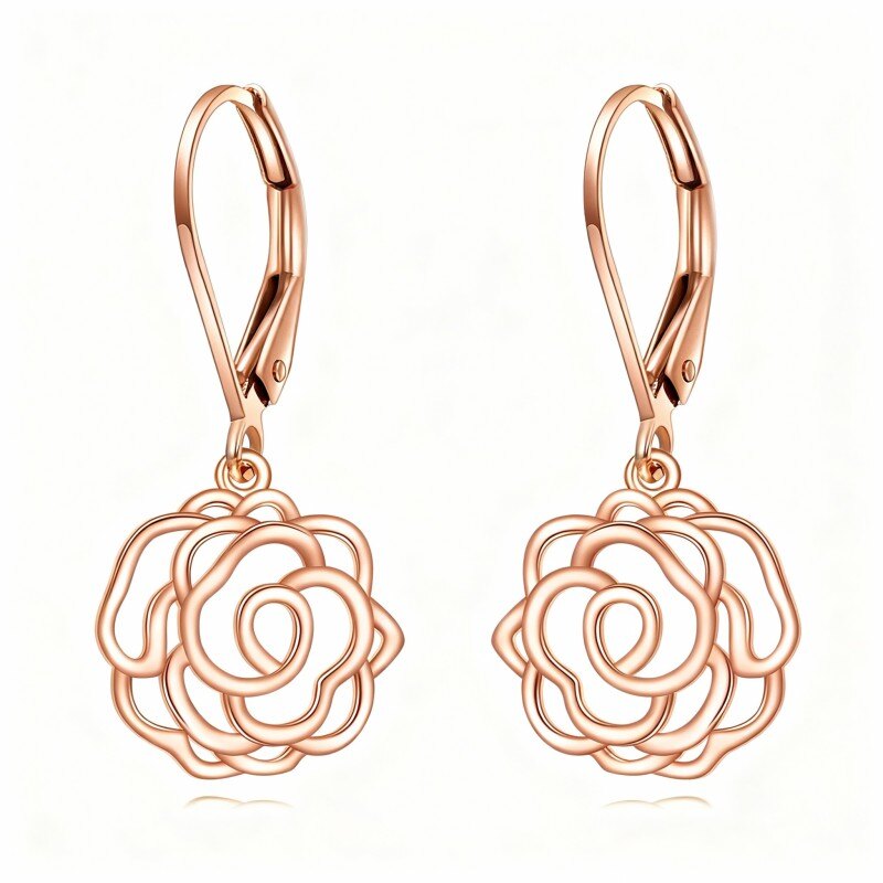 Kolczyki z różą w kolorze różowego złota 14K-1