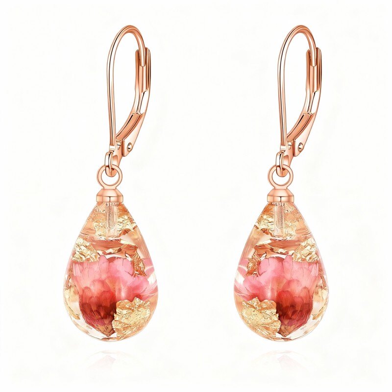 Boucles d'oreilles pendantes en or rose 10 carats-1