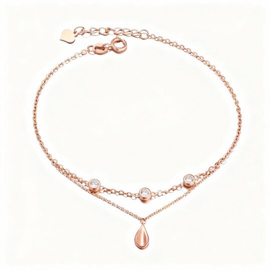 10K Rose Gold Cubic Zirconia Drop Shape Charm Bracelet