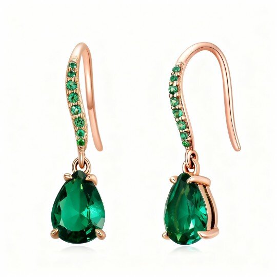 10K Rose Gold Cubic Zirconia Drop Shape Drop Earrings