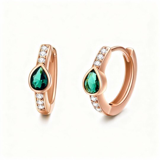 10K Rose Gold Cubic Zirconia Drop Shape Hoop Earrings