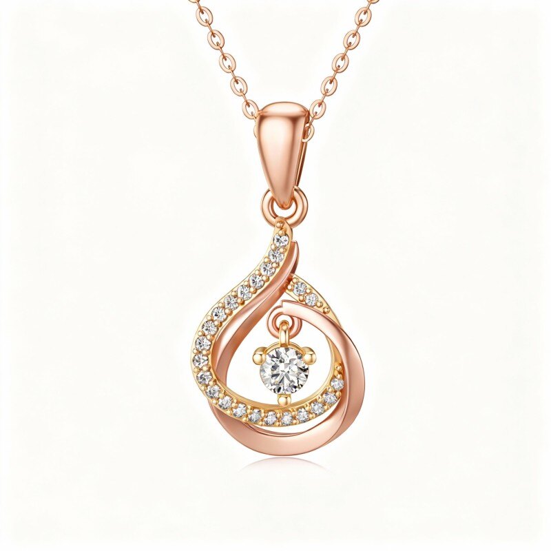 18K Rose Gold Cubic Zirconia Drop Shape Pendant Necklace-1
