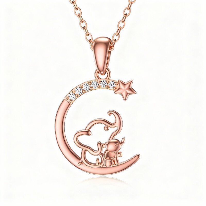 Colar com pendente de elefante em ouro rosa 18K e zircónias cúbicas-1