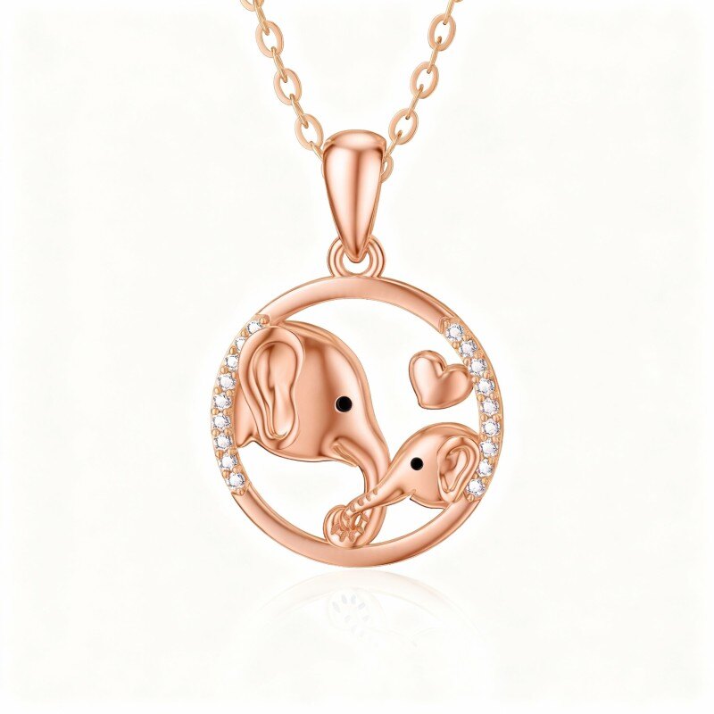 Collar con colgante de elefante de circonita cúbica en oro rosa de 18 quilates-1