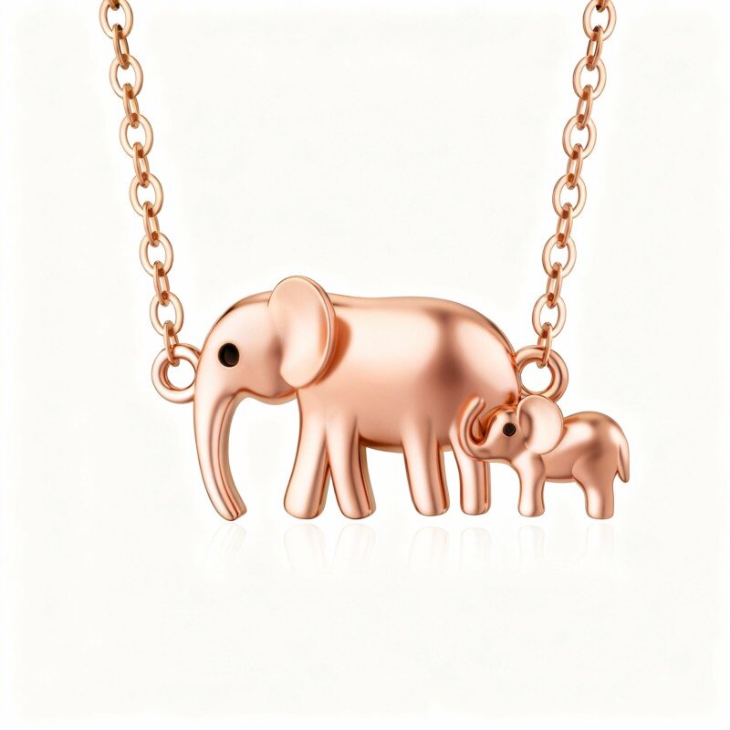 Colar com pendente de elefante em ouro rosa 14K-1