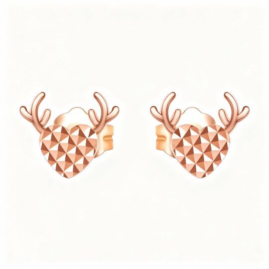 Kolczyki z łosiem i sercem z 10-karatowego różowego złota
