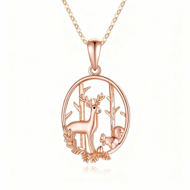10K Rose Gold Elk Pendant Necklace-1