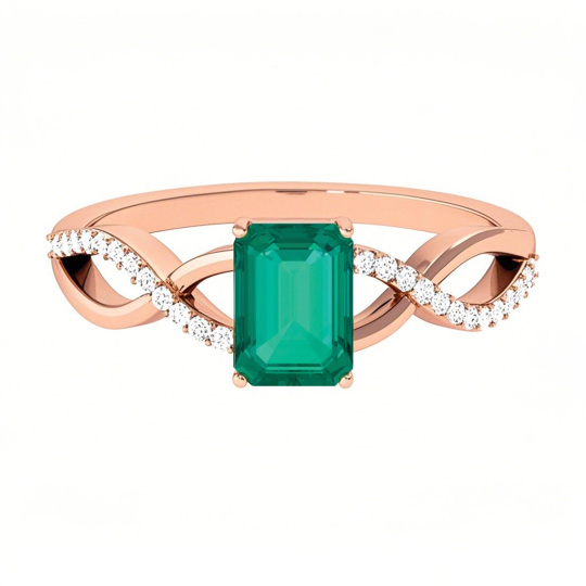 10K Rose Gold Emerald & 0.16 CT.T.W. Diamond Twisted Statement Cocktail Band