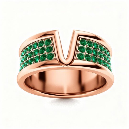 10K Rose Gold Emerald Couple Wedding Ring for Men
