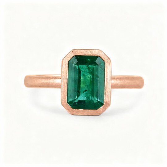 Bague de fiançailles pour couple en or rose 10 carats avec émeraude taille émeraude