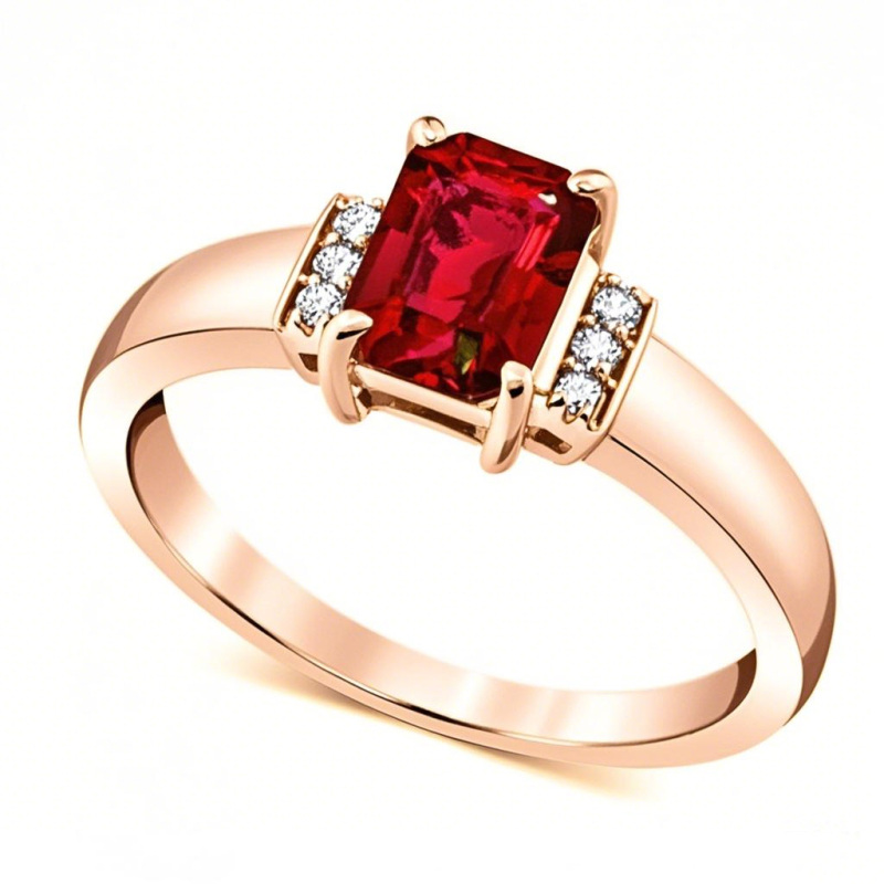 10K Rose Gold Emerald Cut Custom Engagement Ring Gemstone Anniversary Ring for Women-1