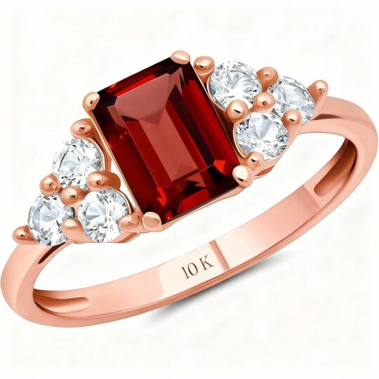 Bague de fiançailles personnalisée en or rose 10 carats avec taille émeraude