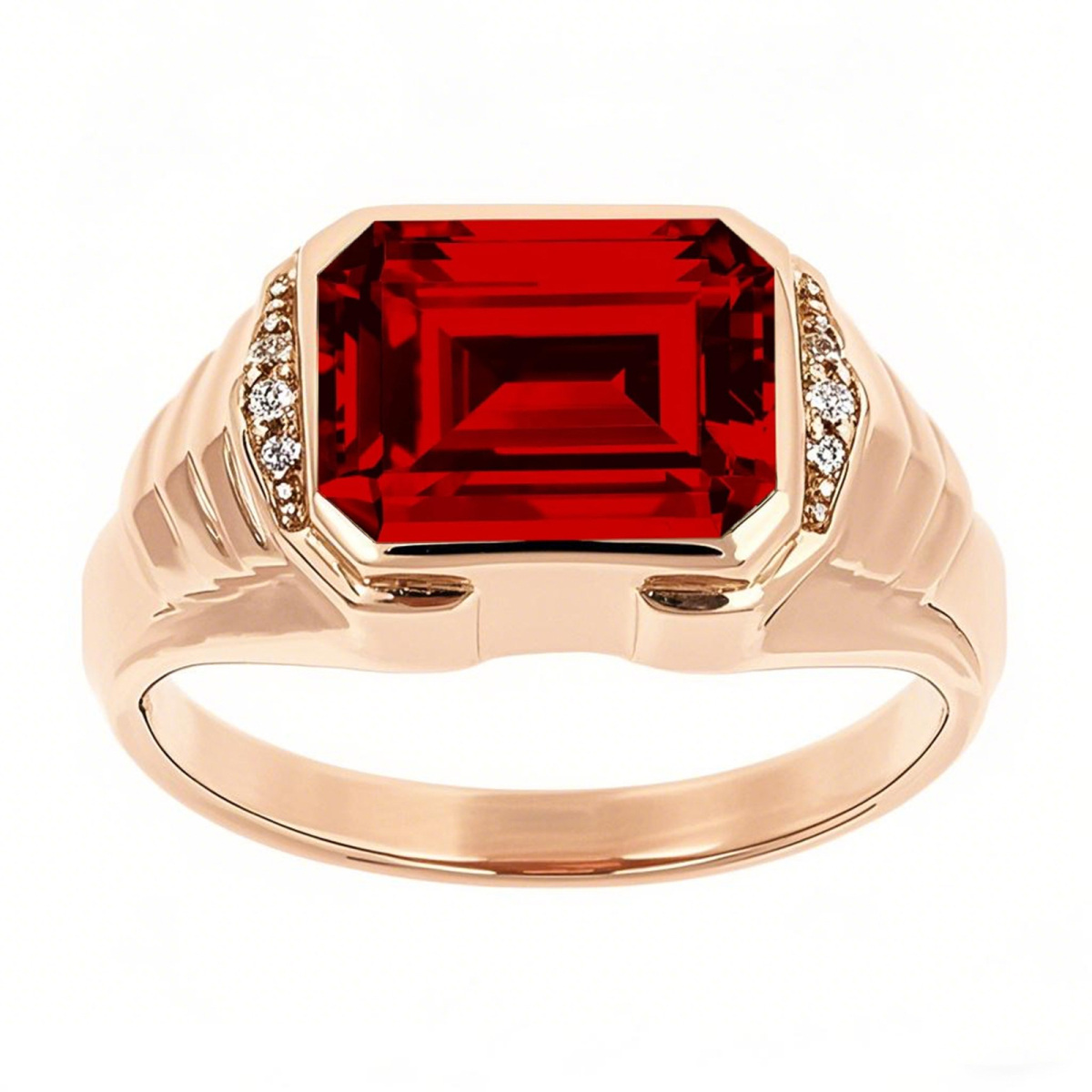 Anillo personalizado de oro rosa de 10 quilates con corte esmeralda y piedras preciosas-1