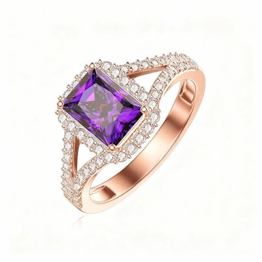 خاتم مخصص من الذهب الوردي عيار 10 قيراط بقطع الزمرد