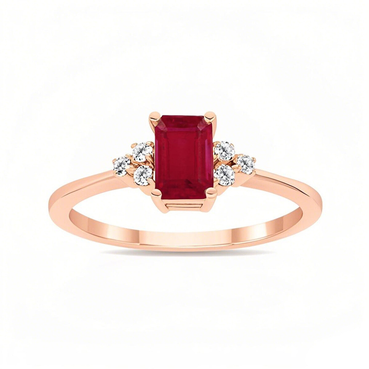 14K Rose Gold Emerald Cut Engagement Ring Gemstone Ring-1