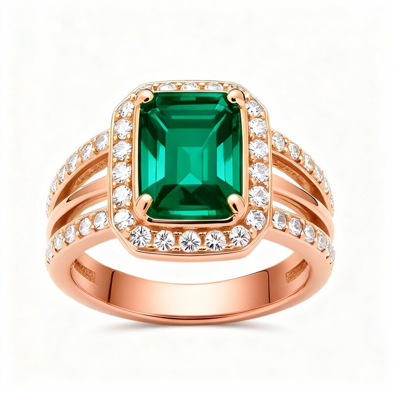 10K Rose Gold Emerald Cut Engagement Ring-1