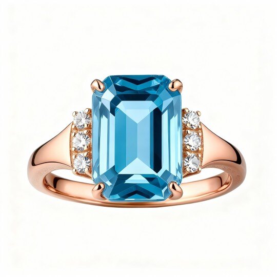 Anillo de compromiso de oro rosa de 10 quilates con corte esmeralda