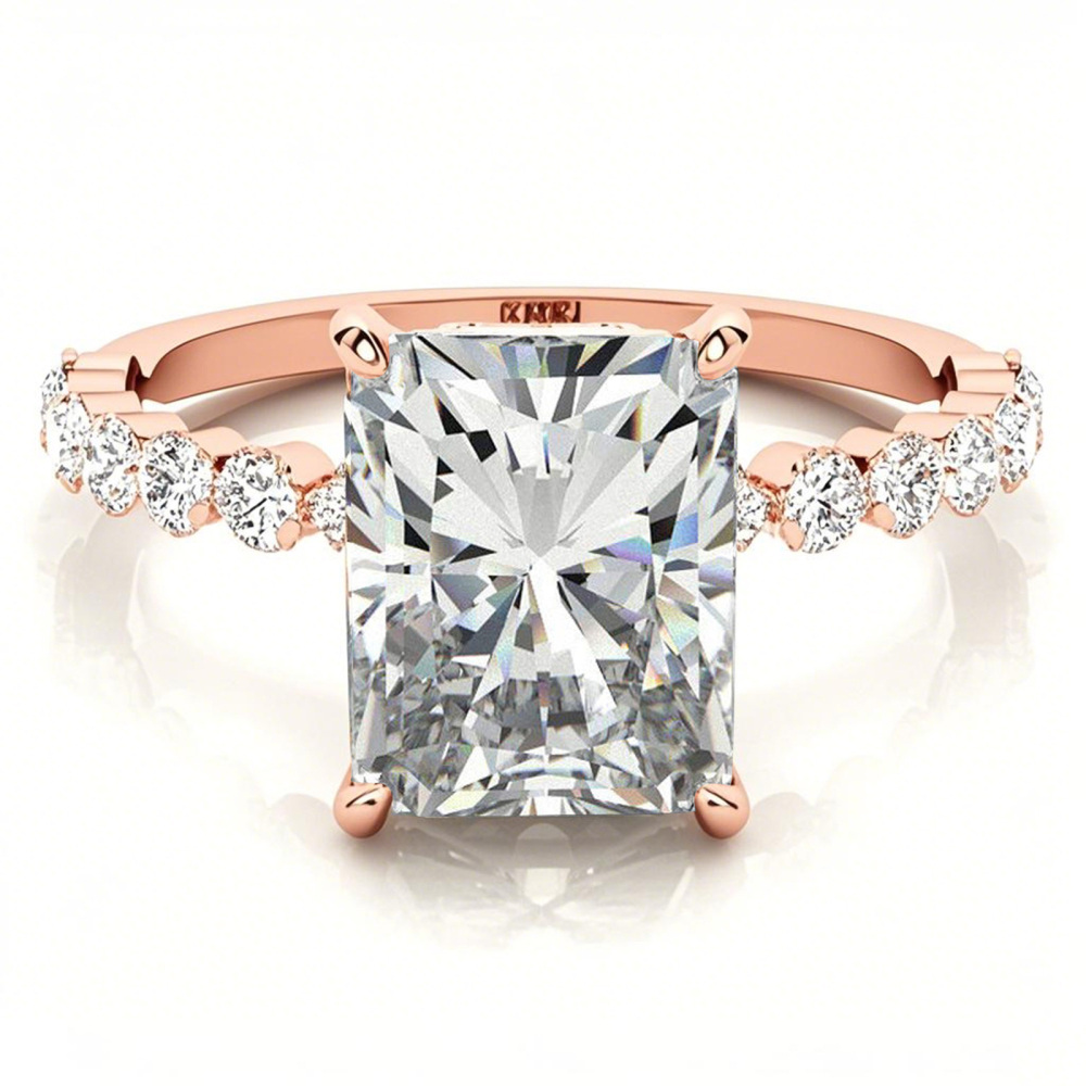 18K Rose Gold Emerald Cut Halo Moissanite Engagement Ring-1