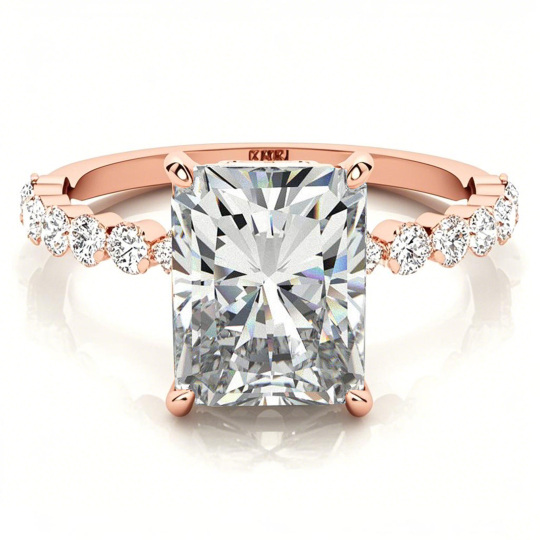 10K Rose Gold Emerald Cut Halo Moissanite Engagement Ring
