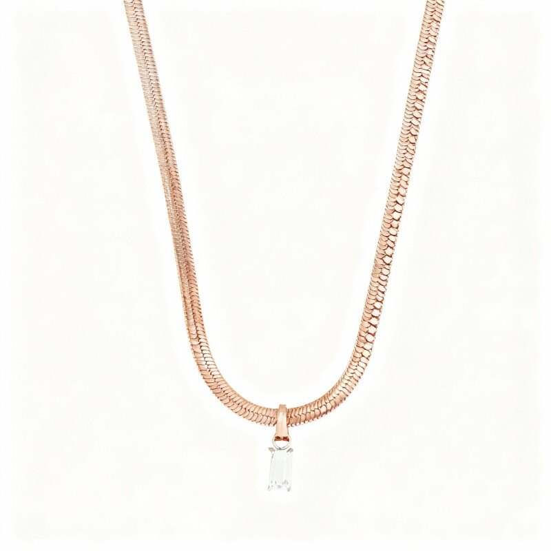 Collier pendentif en or rose 10 carats avec diamant de laboratoire taille émeraude, obsidienne et émeraude de laboratoire-1