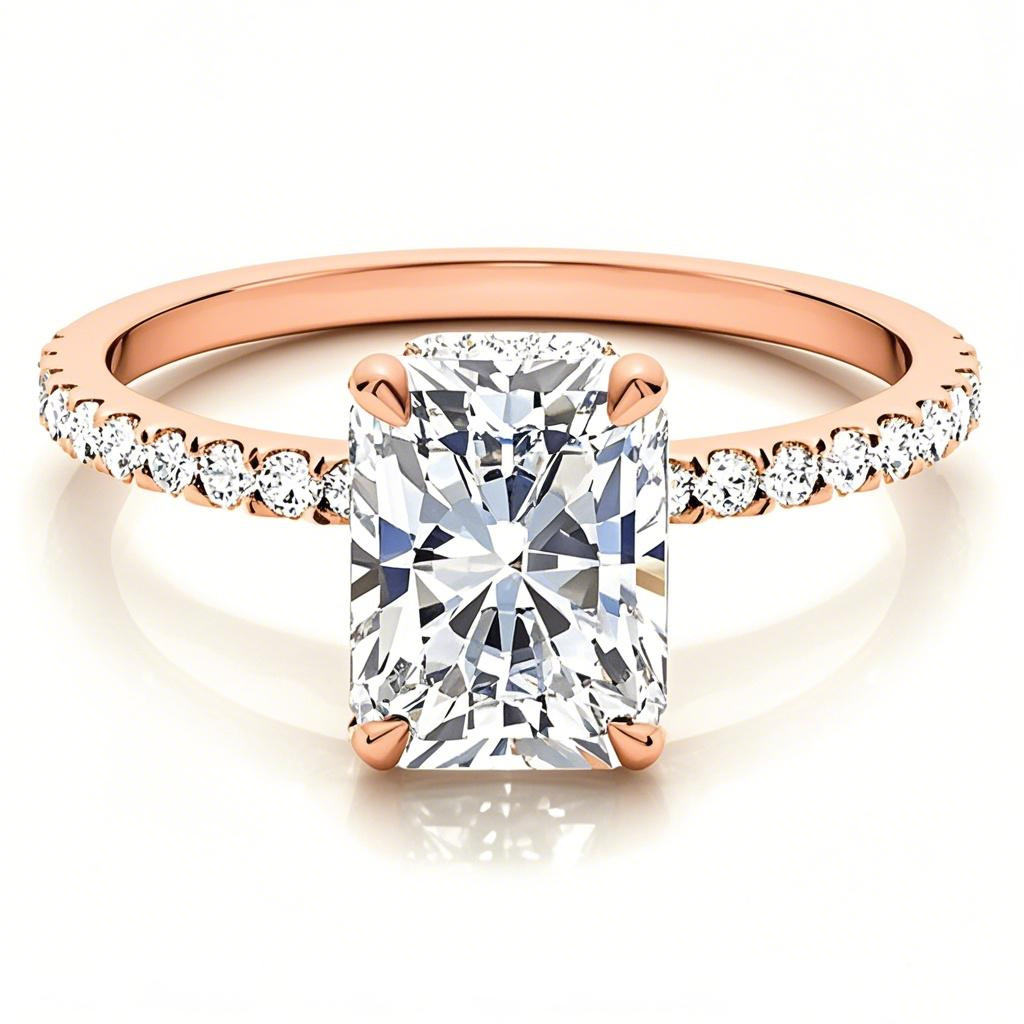 Anillo de compromiso de moissanita de corte esmeralda en oro rosa de 18 quilates-1