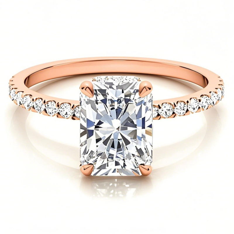 14K Rose Gold Emerald Cut Moissanite Engagement Ring-1
