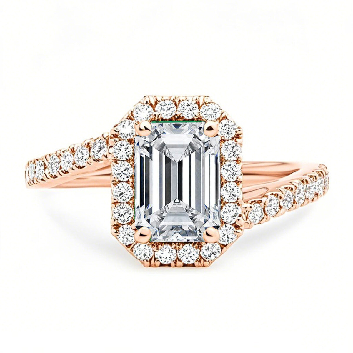 Anillo de compromiso de moissanita de corte esmeralda en oro rosa de 14 quilates-1