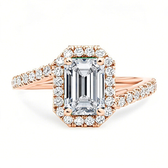 10K Rose Gold Emerald Cut Moissanite Engagement Ring