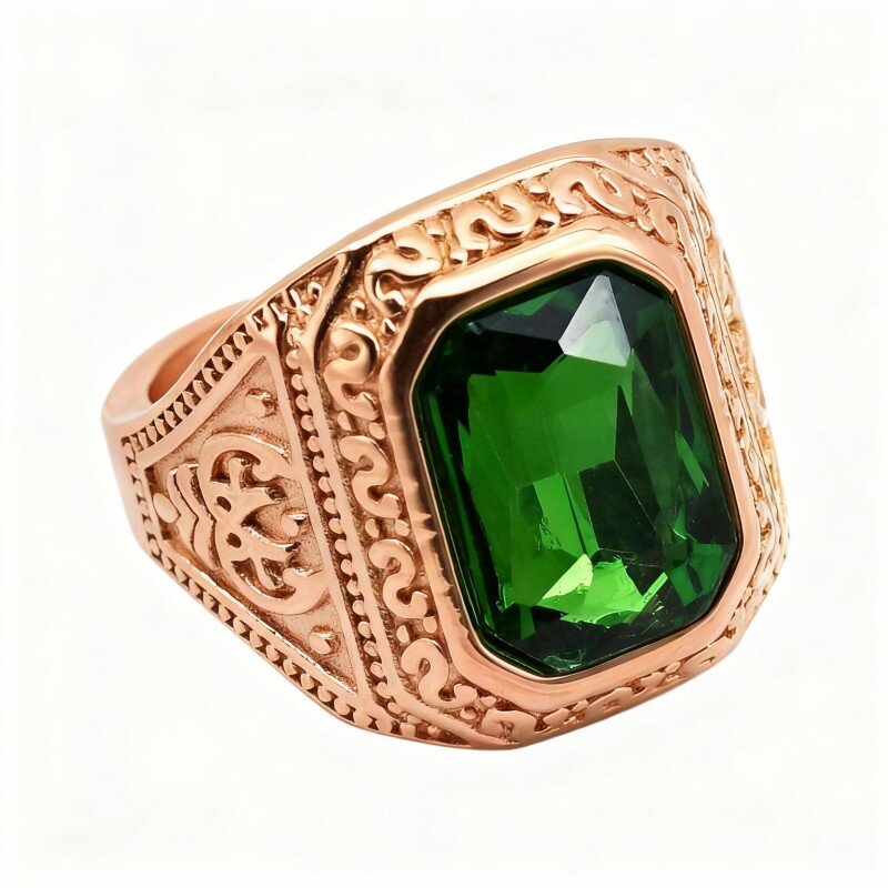 Anillo de oro rosa de 14 quilates con corte esmeralda para hombre-1