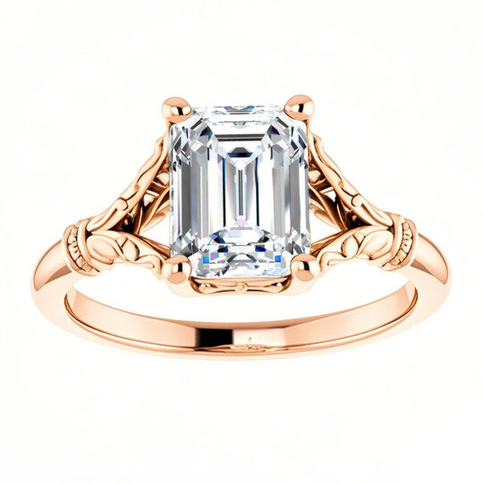 10K Rose Gold Emerald Cut Solitaire Moissanite Engagement Ring