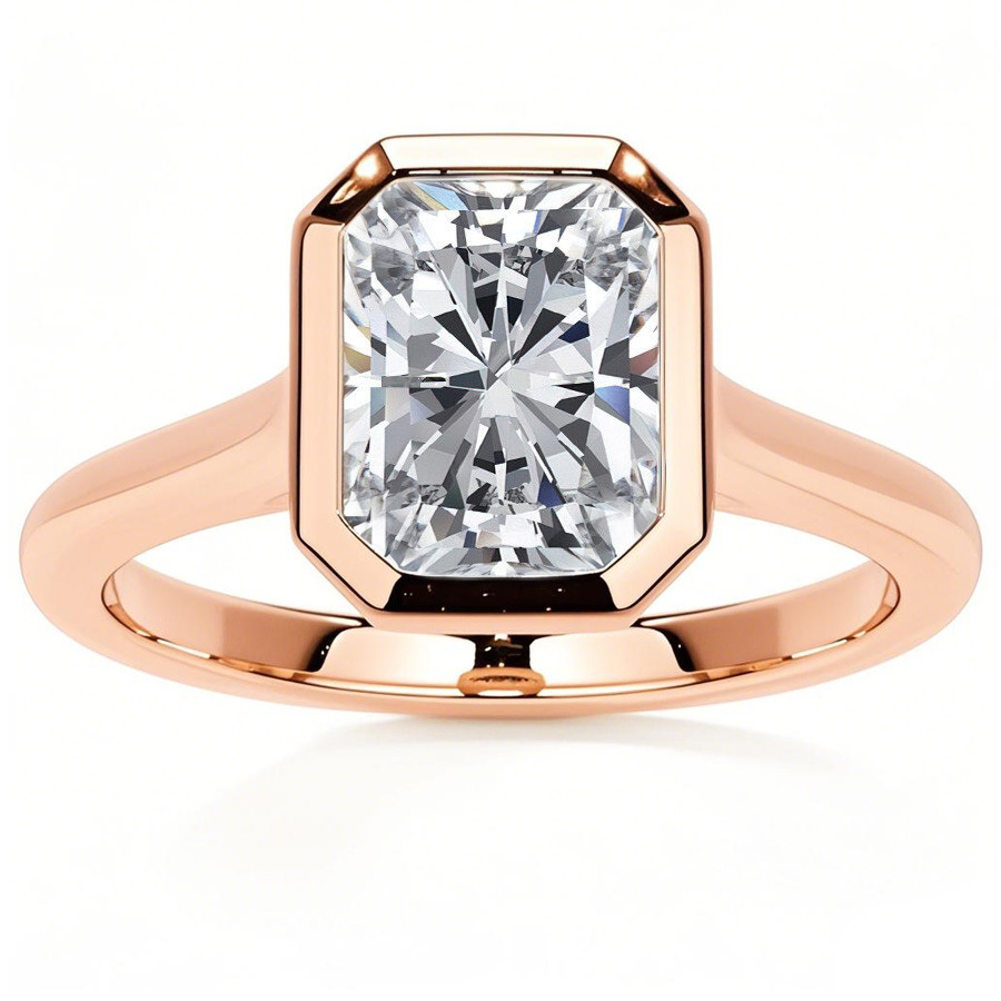 10K Rose Gold Emerald Cut Solitaire Moissanite Engagement Ring-1