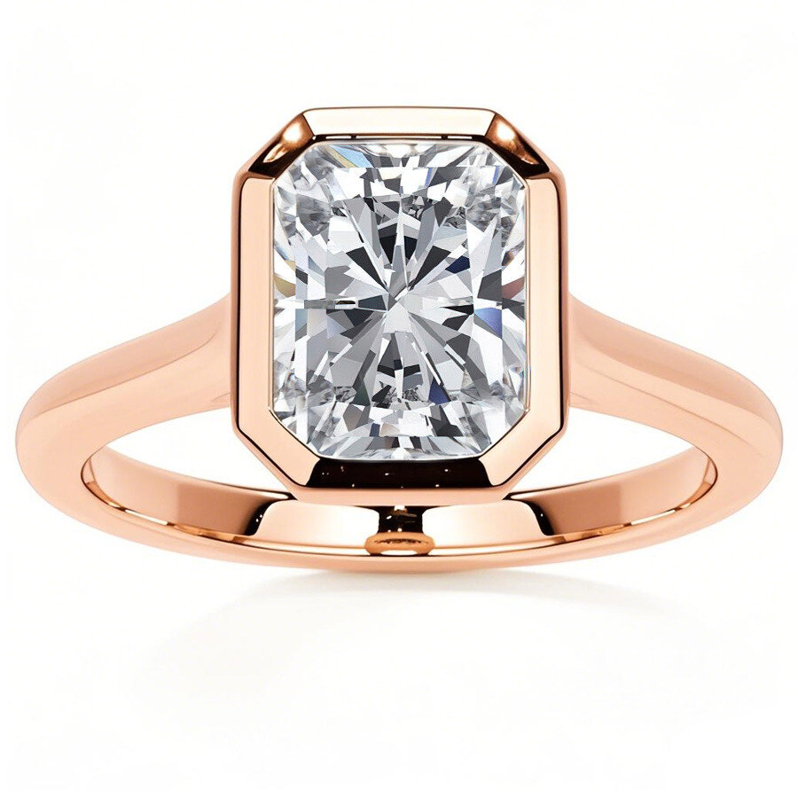 Anillo de compromiso solitario de moissanita con corte esmeralda en oro rosa de 14 quilates-1