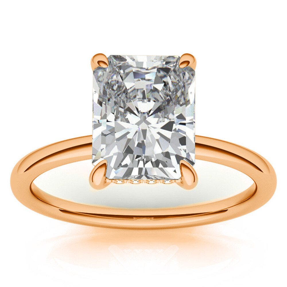 10K roségouden smaragd geslepen solitaire moissanite verlovingsring-1