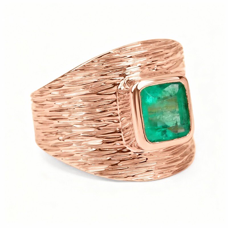 Pierścionek z kwadratowym szmaragdem ze złota różowego 18K dla mężczyzn-1
