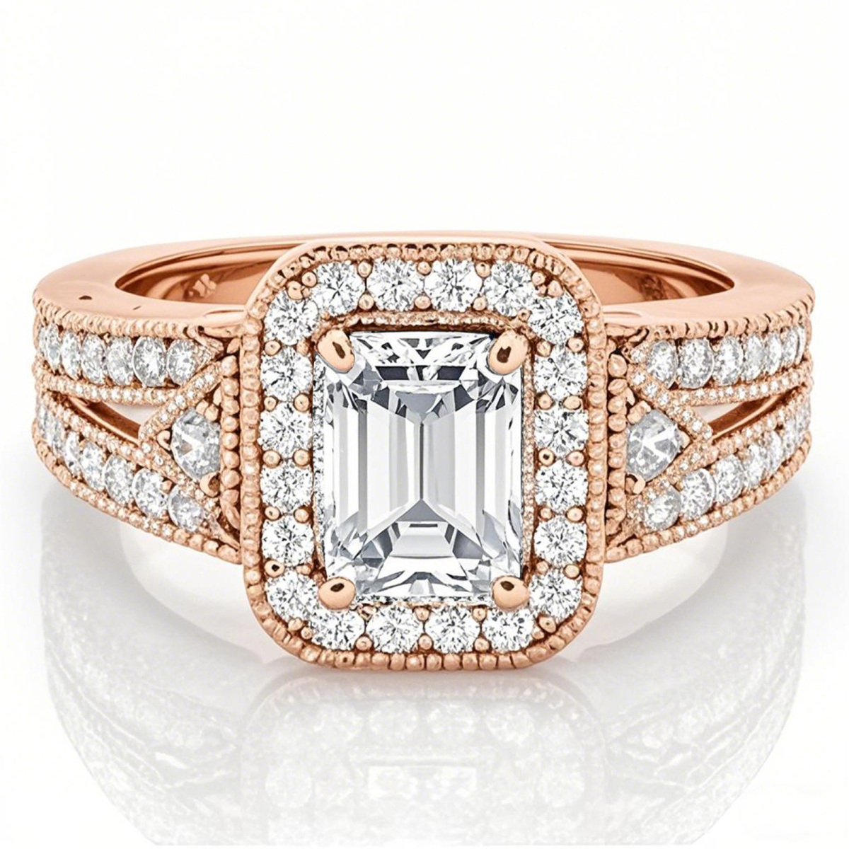 10K Rose Gold Emerald Cut Vintage Moissanite Engagement Ring-1