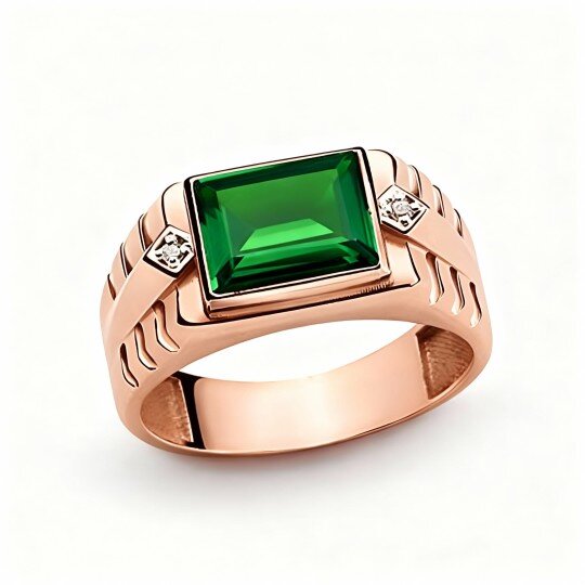 Aliança de casamento para homem em ouro rosa 10K com corte esmeralda.