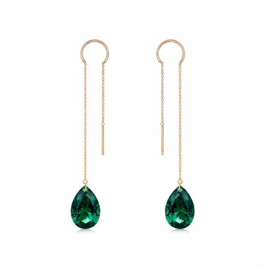 10K Rose Gold Emerald Drop Shape Drop Earrings
