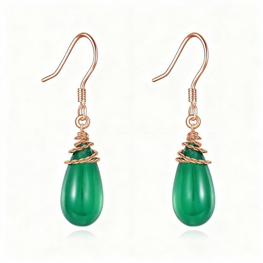 10K Rose Gold Emerald Drop Shape Drop Earrings