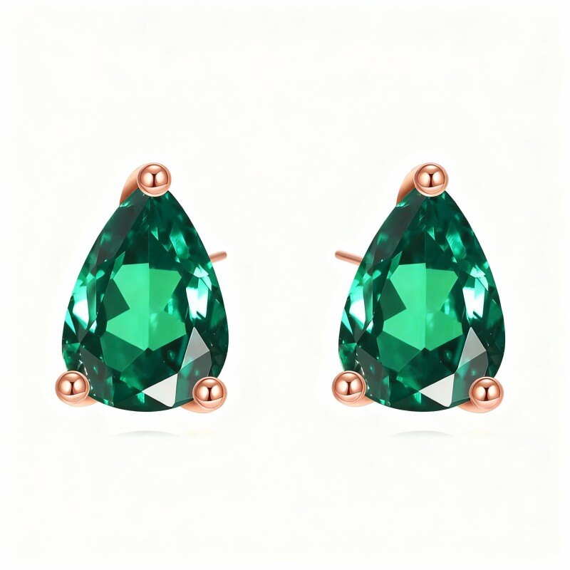 أقراط من الذهب الوردي عيار 14 قيراطًا مرصعة بالزمرد على شكل قطرة-1