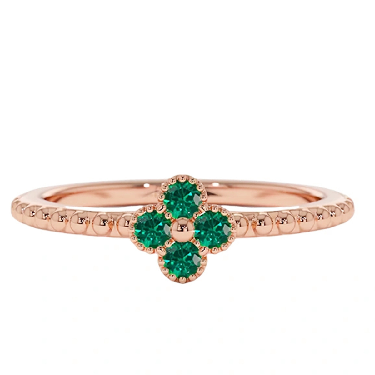 Anillo de trébol de cuatro hojas con esmeralda en oro rosa de 18 quilates-1