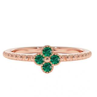 10K Rose Gold Emerald Four Leaf Clover Ring-3