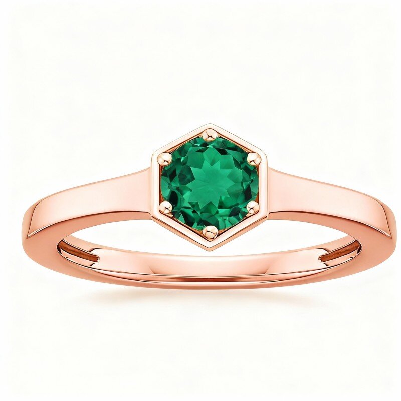 Incisione personalizzata in oro rosa 18 carati con smeraldo e fede nuziale per coppia-1