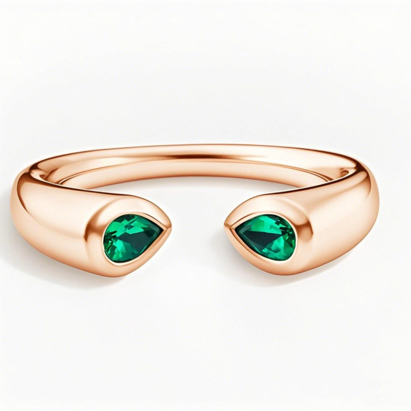 18K Rose Gold Emerald Personalized Engraving & Open Ring-1