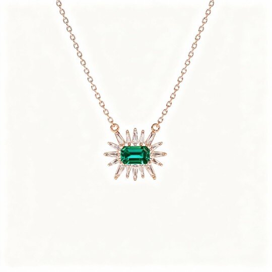 10K Rose Gold Emerald Square Pendant Necklace