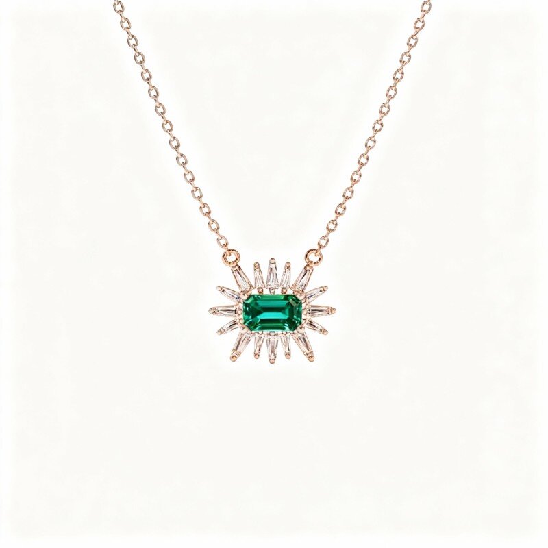 10K Rose Gold Emerald Square Pendant Necklace-2