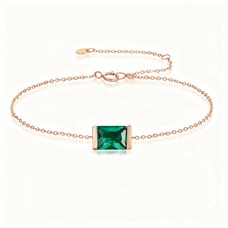 Bransoletka na kostkę z 14-karatowego różowego złota z kwadratowym szmaragdem i pojedynczą warstwą zawieszki-1